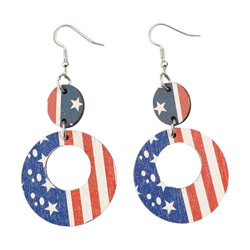 1 Paar stilvolle Creolen, patriotische Statement-Ohrringe, Holzstruktur, für patriotische Feiern und Partys, Mode-Accessoires für Damen von ERRORY