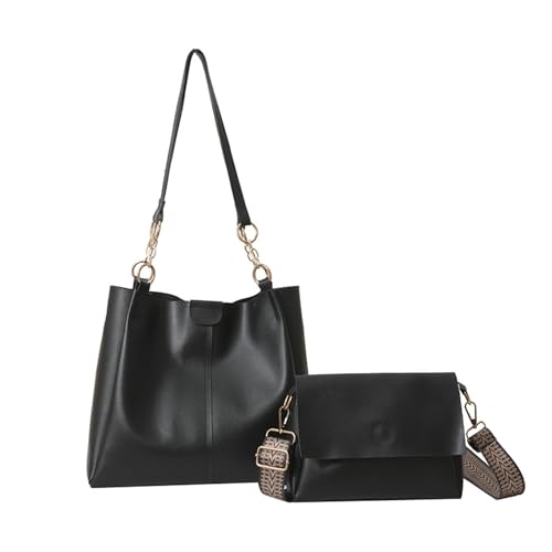 2 stilvolle Retro-inspirierte PU-Tasche mit praktischer Konstruktion und geräumiger Innenseite, Schultertaschen, Retro-PU-Tasche für Damen, Schwarz , One Size von ERRORY
