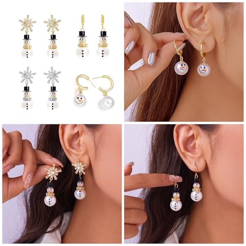 4-teiliges Weihnachtsohrring-Set mit Schneeflocken- und Hut-Design, stilvoll für Frauen, modische Urlaubsaccessoires, Damenschmuck 4-teiliges Weihnachtsohrring-Set mit Schneeflocken- und Hut-Design, stilvoll für Frauen, modische Urlaubsaccessoires, Damenschmuck von ERRORY