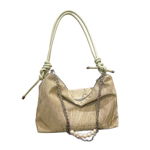 Ästhetische Damen-Schultertasche mit Perlen, Metallkette, große Kapazität, für Arbeit und Einkaufen, PU-Leder, Reißverschlüsse, Unterarm-Handtasche, modische Handtasche aus PU-Leder, grün, One Size von ERRORY