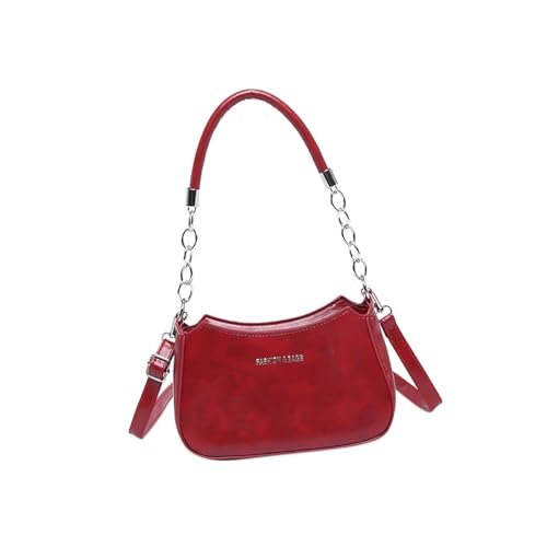 Damen-Handtasche im Retro-Stil, PU-Leder, kleine Handtasche mit Kettengriff, verstellbarer Riemen, Schultertasche für lässige Pendler, Crossbody-Tasche, PU-Leder, rot, One Size Damen-Handtasche im Retro-Stil, PU-Leder, kleine Handtasche mit Kettengriff, verstellbarer Riemen, Schultertasche für lässige Pendler, Crossbody-Tasche, PU-Leder, rot, One Size von ERRORY