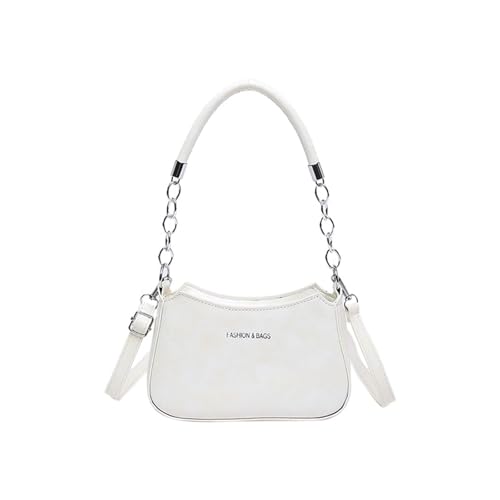 Damen-Handtasche im Retro-Stil, PU-Leder, kleine Handtasche mit Kettengriff, verstellbarer Riemen, Schultertasche für lässige Pendler, Crossbody-Tasche, PU-Leder, weiß, One Size Damen-Handtasche im Retro-Stil, PU-Leder, kleine Handtasche mit Kettengriff, verstellbarer Riemen, Schultertasche für lässige Pendler, Crossbody-Tasche, PU-Leder, weiß, One Size von ERRORY