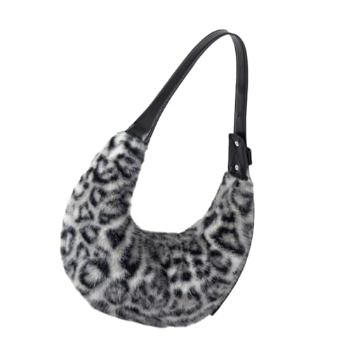 Damen Plüsch Handtasche mit Leoparden Designs Trendy Shouder Bag Casual Achseltaschen für das Hinzufügen von Stilen zu jedem Outfit Weiche Plüschtasche, grau, One Size Damen Plüsch Handtasche mit Leoparden Designs Trendy Shouder Bag Casual Achseltaschen für das Hinzufügen von Stilen zu jedem Outfit Weiche Plüschtasche, grau, One Size von ERRORY