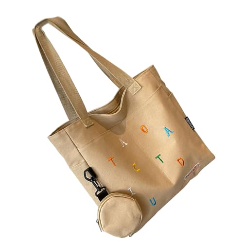 Damen-Schultertasche aus Segeltuch, elegante bunte Buchstaben-Stickerei, Handtasche für den täglichen Gebrauch, passend für Laptops und unverzichtbare modische minimalistische Handtasche, khaki, One Damen-Schultertasche aus Segeltuch, elegante bunte Buchstaben-Stickerei, Handtasche für den täglichen Gebrauch, passend für Laptops und unverzichtbare modische minimalistische Handtasche, khaki, One von ERRORY