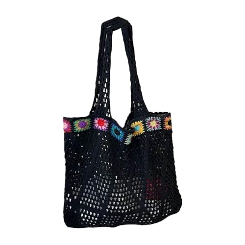 Damen Stickerei Strandtasche Aushöhlen Häkelstrick Schultertasche Große Kapazität Reise Handtasche für Urlaub Urlaub Modische Reisetaschen, Schwarz , One Size Damen Stickerei Strandtasche Aushöhlen Häkelstrick Schultertasche Große Kapazität Reise Handtasche für Urlaub Urlaub Modische Reisetaschen, Schwarz , One Size von ERRORY