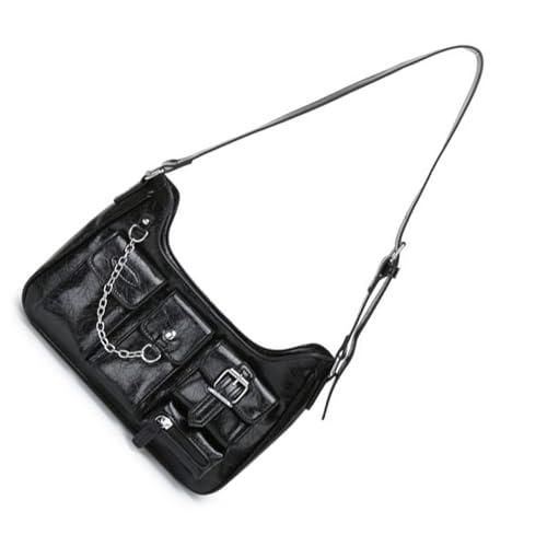 Damen-Umhängetasche aus PU-Leder, ästhetische Umhängetasche, Einkaufstasche, große Kapazität, Messenger für den täglichen Gebrauch, große Kapazität, Schultertasche, mehrere Taschen, Schwarz , One Size von ERRORY