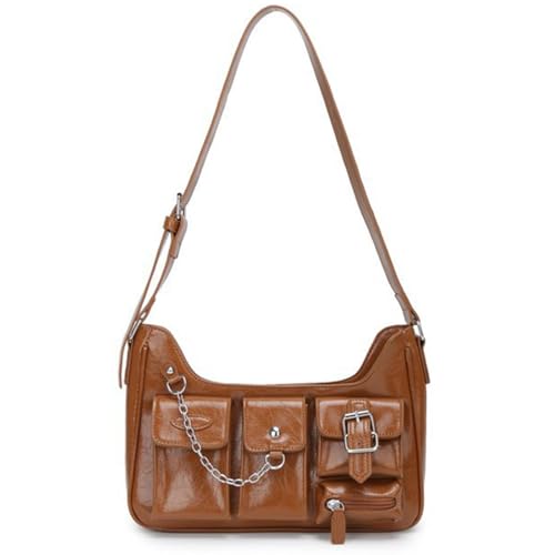 Damen-Umhängetasche aus PU-Leder, ästhetische Umhängetasche, Einkaufstasche, große Kapazität, Messenger für den täglichen Gebrauch, große Kapazität, Schultertasche, mehrere Taschen, braun, One Size von ERRORY
