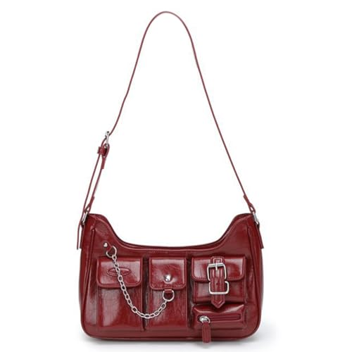 Damen-Umhängetasche aus PU-Leder, ästhetische Umhängetasche, Einkaufstasche, große Kapazität, Messenger für den täglichen Gebrauch, große Kapazität, Schultertasche, mehrere Taschen, rot, One Size von ERRORY