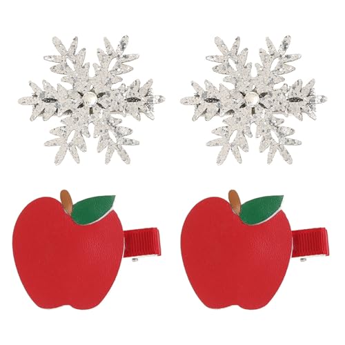 ERRORY 4 Weihnachts-Haarspangen-Set mit Schneeflocken- und Obst-Designs, rote Haarnadeln für Damen und Mädchen, Urlaubsparty-Zubehör von ERRORY