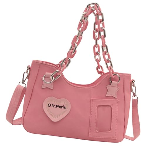 ERRORY Ästhetische Herz-Umhängetasche aus Segeltuch mit Kette, weich, bequem, Reise-Handtasche, Geldbörse, Crossbody-Tasche für unverzichtbare trendige Tasche, B, One Size von ERRORY