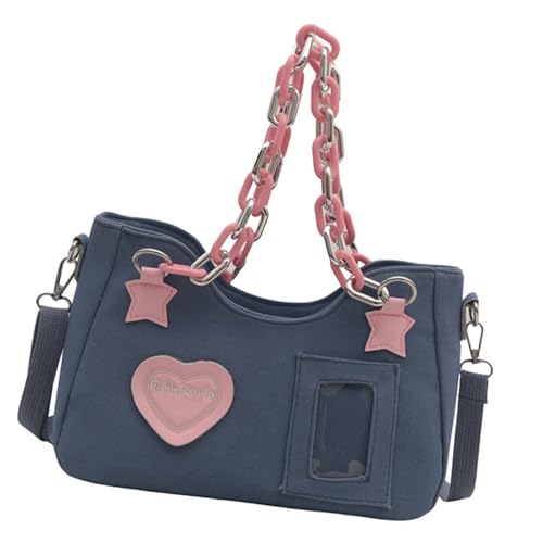 ERRORY Ästhetische Herz-Umhängetasche aus Segeltuch mit Kette, weich, bequem, Reise-Handtasche, Geldbörse, Crossbody-Tasche für unverzichtbare trendige Tasche, blau, One Size ERRORY Ästhetische Herz-Umhängetasche aus Segeltuch mit Kette, weich, bequem, Reise-Handtasche, Geldbörse, Crossbody-Tasche für unverzichtbare trendige Tasche, blau, One Size von ERRORY