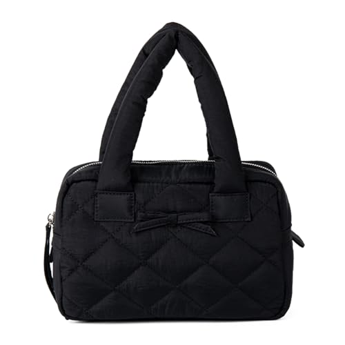 ERRORY Anspruchsvolle gesteppte Nylon-Geldbörse mit Schleife für Büro und Freizeit, Aktivitätspolsterung, Karomuster, kleine Handtasche, elegante Pendlertasche aus Nylon, Schwarz , One Size von ERRORY