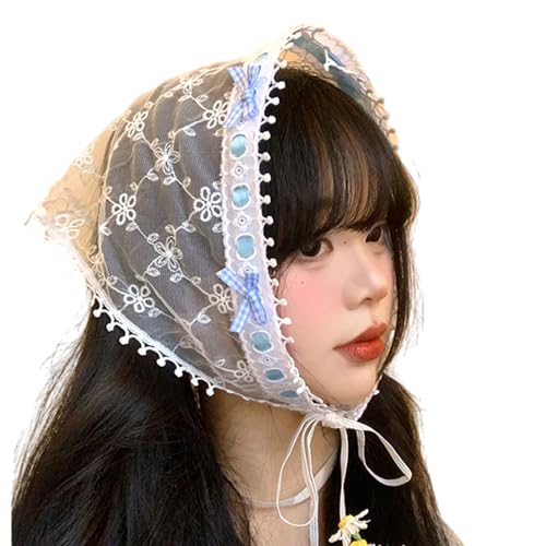 ERRORY Bestickter Haarschal, Spitze, Bandana, Foto-Requisiten, Laciness-Turban für Erwachsene und Kinder, bestickt, Retro-Balletcore-Kopfbedeckung von ERRORY