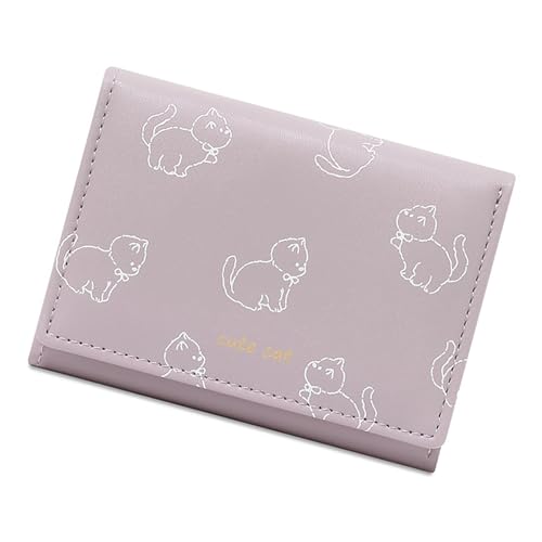 ERRORY Cartoon Cats Designs Damen Trifold Wallet in Schwarz PU Leder Münzbörse Kartenhalter mit Klarem Fenster für den täglichen Gebrauch von ERRORY