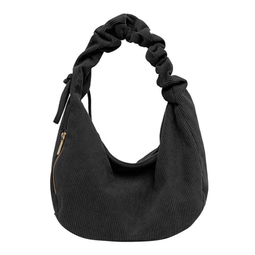 ERRORY Damen Cord Achseltasche Casual Halbmond Crossbody Geldbörse Schultertaschen Große Kapazität Handtasche Cord Handtasche, Schwarz , One Size von ERRORY