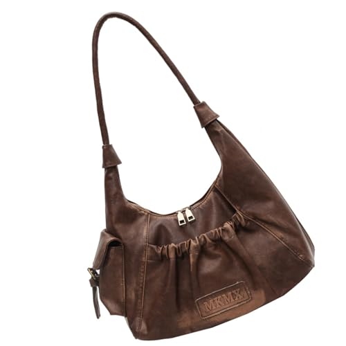 ERRORY Damen PU Leder Umhängetasche Falten Knödel Tasche Retro Achsel Handtasche Shopping Dating Weibliche Achsel Frauen PU Leder Handtasche Knödel Retro Schulter weibliche Achsel, coffee, One Size von ERRORY