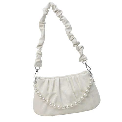 ERRORY Damen-Umhängetasche, gerüscht, modisch, mit Perlenkette, ästhetische Handtasche, PU-Leder, Kuriertasche, personalisierbar, für Damen, gerüschte Schultertasche, Kuriertasche, beige, One Size ERRORY Damen-Umhängetasche, gerüscht, modisch, mit Perlenkette, ästhetische Handtasche, PU-Leder, Kuriertasche, personalisierbar, für Damen, gerüschte Schultertasche, Kuriertasche, beige, One Size von ERRORY