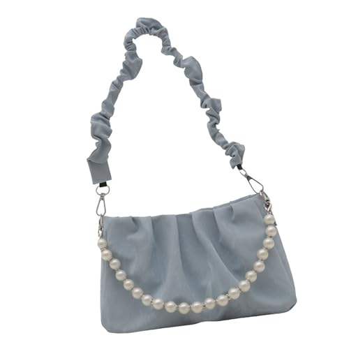 ERRORY Damen-Umhängetasche, gerüscht, modisch, mit Perlenkette, ästhetische Handtasche, PU-Leder, Kuriertasche, personalisierbar, für Damen, gerüschte Schultertasche, Kuriertasche, blau, One Size ERRORY Damen-Umhängetasche, gerüscht, modisch, mit Perlenkette, ästhetische Handtasche, PU-Leder, Kuriertasche, personalisierbar, für Damen, gerüschte Schultertasche, Kuriertasche, blau, One Size von ERRORY