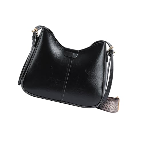ERRORY Damen-Umhängetasche aus PU-Leder mit geräumigem Innenraum, lässiger Satchel, Geldbörse für den täglichen Gebrauch, breiter Riemen, Schwarz , One Size von ERRORY