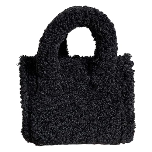 ERRORY Damen Winter Herbst Fuzzy Schultertasche Faux Lammwolle Fleece Crossbody Bag Einfarbig Kleine Handtasche Geldbörse zum Einkaufen Pelzige Crossbody, Schwarz , One Size von ERRORY