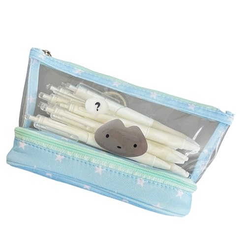 ERRORY Federmäppchen mit hoher Kapazität, 2 Fächer, transparent, wasserabweisend, Kosmetik-Organizer für Büro, leichte Reisetaschen, Frage Kätzchen von ERRORY