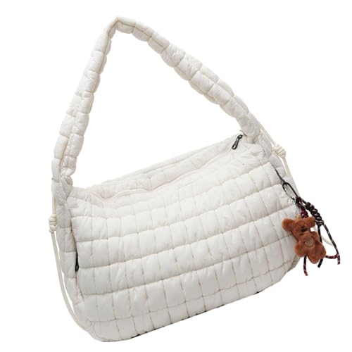 ERRORY Gepolsterte Umhängetasche für Damen, leicht, gesteppt, Nylon, Umhängetasche, Schultertasche für Pendler und Einkaufen, große Kapazität Handtasche, weiß, One Size von ERRORY