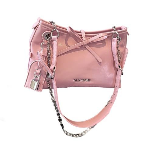 ERRORY Geräumige Umhängetasche aus PU-Leder mit Schleife und verstellbarem Riemen, lässige Handtasche für Damen und Mädchen, wandelbare Handtasche mit Schleifenverzierung, violett, One Size von ERRORY