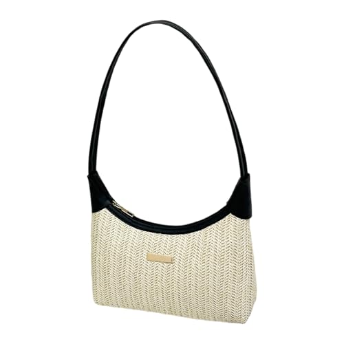 ERRORY Handtasche Gewebte Unterarmtasche Leichtes Design Schultertaschen Funktionelle Aufbewahrung Handtasche für Essential Trendy Leinen Gefüttert Markttasche, Schwarz , One Size von ERRORY