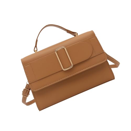 ERRORY Kleine quadratische Damen-Umhängetasche, PU-Leder, Kuriertasche, lässige Handtasche, All-Matching, PU-Leder, Handtasche für Damen, Pendler, Schultertasche, Metall, verziert, braun, One Size von ERRORY