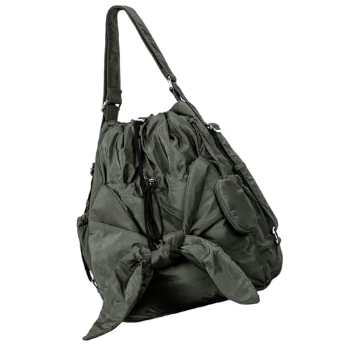 ERRORY Lässige Damen-Nylon-Schulter-Handtasche, großer Kordelzug, Eimertasche mit mehreren Taschen und verstellbarem Riemen, Rucksack, Nylon-Eimertasche, grün, One Size ERRORY Lässige Damen-Nylon-Schulter-Handtasche, großer Kordelzug, Eimertasche mit mehreren Taschen und verstellbarem Riemen, Rucksack, Nylon-Eimertasche, grün, One Size von ERRORY