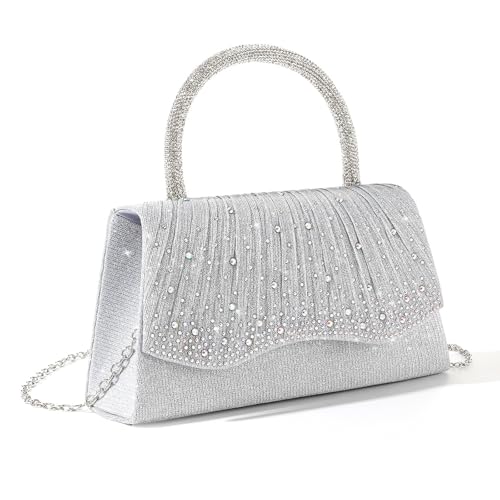 ERRORY Luxuriöse Abendtasche mit Strasssteinen und abnehmbarer Kette, plissiert, elegante Handtasche für Hochzeiten, Partys, Abschlussbälle, weiß, One Size ERRORY Luxuriöse Abendtasche mit Strasssteinen und abnehmbarer Kette, plissiert, elegante Handtasche für Hochzeiten, Partys, Abschlussbälle, weiß, One Size von ERRORY
