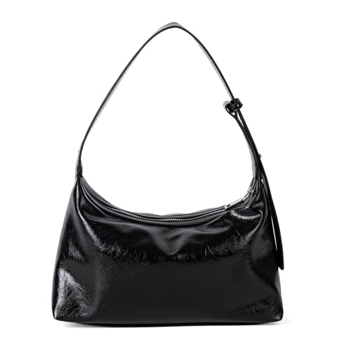 ERRORY Moderne gewachste PU-Umhängetasche, leichte Unterarm-Geldbörse, Mehrzweck-Handtasche mit strukturiertem Innendesign, koreanisches gewachstes PU-Leder, Schwarz , One Size von ERRORY