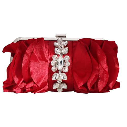 ERRORY Modische Abendtasche mit abnehmbarer Kette, luxuriöse Strass-Dekoration, Blumen-Handtasche für Partys und Hochzeiten, Strass-Kette, Geldbörse, rot, One Size von ERRORY
