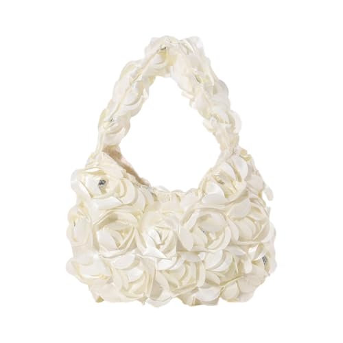 ERRORY Modische Damen-Handtasche mit Rosenblüten, Satin, quadratisch, kleine Abendtasche für Hochzeiten und Cocktailpartys, stilvolle Damen-Geldbörse, weiß, One Size ERRORY Modische Damen-Handtasche mit Rosenblüten, Satin, quadratisch, kleine Abendtasche für Hochzeiten und Cocktailpartys, stilvolle Damen-Geldbörse, weiß, One Size von ERRORY