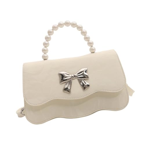 ERRORY Modische Damen-Schultertasche mit Perlen und Tragegriff oben mit verstellbarem Riemen, kleine Geldbörse, PU-Leder, Schleife, Crossbody-Tasche, trendige Damen-Handtasche, weiß, One Size ERRORY Modische Damen-Schultertasche mit Perlen und Tragegriff oben mit verstellbarem Riemen, kleine Geldbörse, PU-Leder, Schleife, Crossbody-Tasche, trendige Damen-Handtasche, weiß, One Size von ERRORY