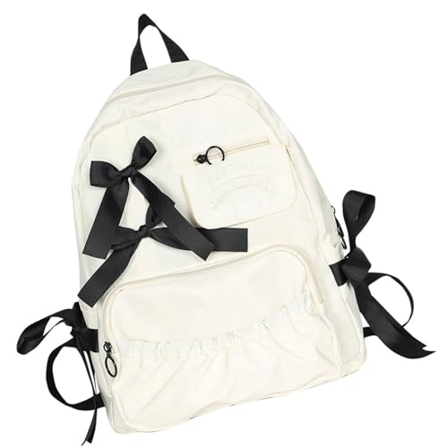 ERRORY Modische Nylon-Schultasche für Teenager, Mädchen, mit Schleifen-Dekoration, wasserabweisend, plissiert, Rucksack für Teenager, Nylon, weiß, One Size ERRORY Modische Nylon-Schultasche für Teenager, Mädchen, mit Schleifen-Dekoration, wasserabweisend, plissiert, Rucksack für Teenager, Nylon, weiß, One Size von ERRORY