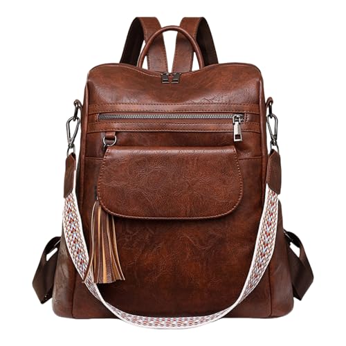 ERRORY Modische Quasten Damen Schultertasche Reiserucksack Große Kapazität Schultasche PU Leder Handtasche für Frauen Schulrucksack, dunkelbraun, One Size ERRORY Modische Quasten Damen Schultertasche Reiserucksack Große Kapazität Schultasche PU Leder Handtasche für Frauen Schulrucksack, dunkelbraun, One Size von ERRORY