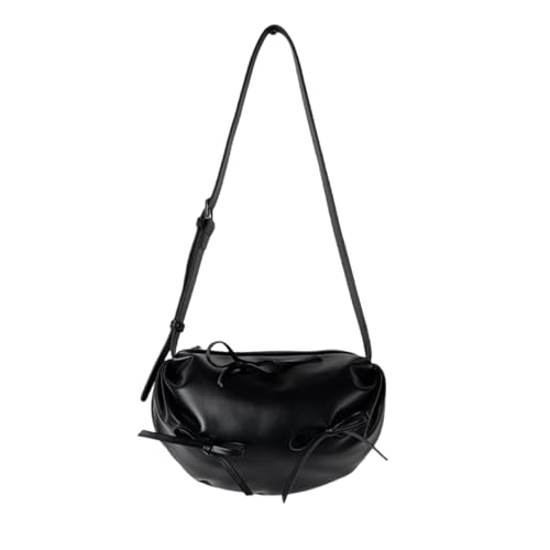 ERRORY Modische Umhängetasche aus weichem PU-Leder mit Schleife, einfarbig, mit Reißverschluss, plissiert, für stilvolle Damen, PU-Leder, Schwarz , One Size ERRORY Modische Umhängetasche aus weichem PU-Leder mit Schleife, einfarbig, mit Reißverschluss, plissiert, für stilvolle Damen, PU-Leder, Schwarz , One Size von ERRORY
