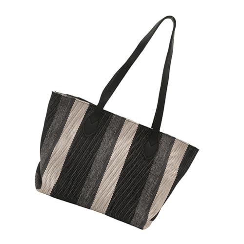 ERRORY Modische gestreifte Canvas-Tasche für Damen, stilvolle Schultertasche mit geräumigen Fächern für Schule, Arbeit und Einkaufen, gestreifte lässige Handtasche, Schwarz , One Size von ERRORY