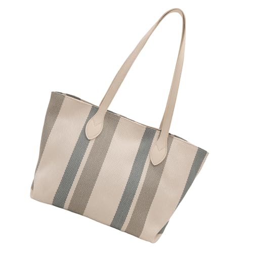 ERRORY Modische gestreifte Canvas-Tasche für Damen, stilvolle Schultertasche mit geräumigen Fächern für Schule, Arbeit und Einkaufen, gestreifte lässige Handtasche, weiß, One Size ERRORY Modische gestreifte Canvas-Tasche für Damen, stilvolle Schultertasche mit geräumigen Fächern für Schule, Arbeit und Einkaufen, gestreifte lässige Handtasche, weiß, One Size von ERRORY