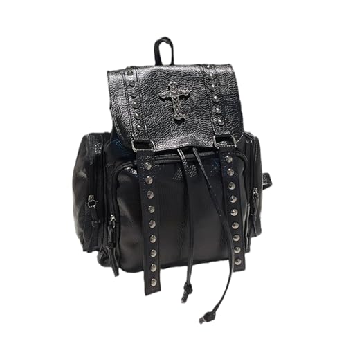 ERRORY Modischer PU-Leder-Rucksack, Geldbörse mit Nieten-Details, Schultasche, großer Tagesrucksack für lässige Reisen und den täglichen Gebrauch, Outdoor-Rucksack, Schwarz , One Size von ERRORY