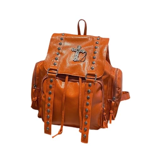 ERRORY Modischer PU-Leder-Rucksack, Geldbörse mit Nieten-Details, Schultasche, großer Tagesrucksack für lässige Reisen und den täglichen Gebrauch, Outdoor-Rucksack, braun, One Size von ERRORY