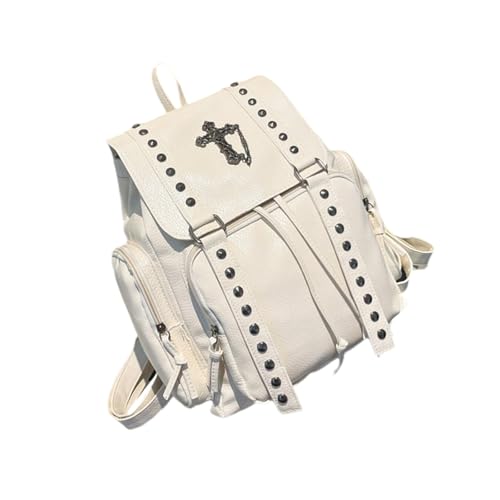ERRORY Modischer PU-Leder-Rucksack, Geldbörse mit Nieten-Details, Schultasche, großer Tagesrucksack für lässige Reisen und den täglichen Gebrauch, Outdoor-Rucksack, weiß, One Size von ERRORY