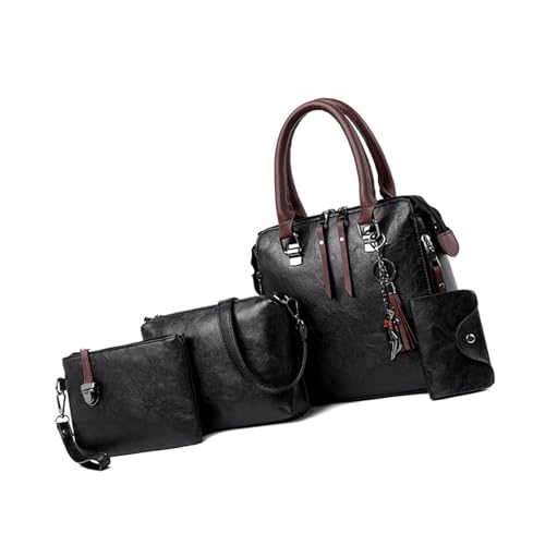 ERRORY Multifunktionale Damen-Handtasche aus PU-Leder mit Tragegriff oben, 4-in-1-Umhängetasche, Geldbörse, Kartenhalter, Set Schultertasche, Schwarz , One Size von ERRORY