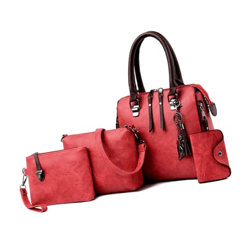 ERRORY Multifunktionale Damen-Handtasche aus PU-Leder mit Tragegriff oben, 4-in-1-Umhängetasche, Geldbörse, Kartenhalter, Set Schultertasche, rot, One Size von ERRORY