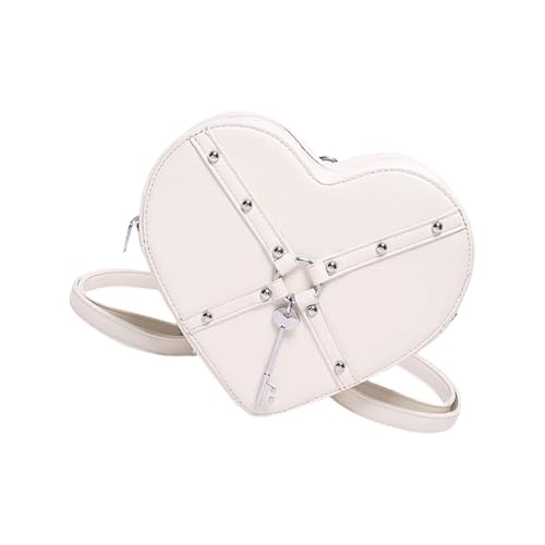ERRORY Multifunktionale Damen-Umhängetasche in Herzform, PU-Leder, Umhängetasche, Nieten, Motorrad, kleine Münzbörse für Mädchen, kleine Münzen, weiß, One Size von ERRORY
