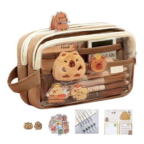 ERRORY Schönes Federmäppchen, Cartoon-Tier-Federmäppchen, Stiftetasche, Organizer, große Kapazität, Beutel für die Schule, Cartoon-Capybara-Halter, große Kapazität, Etui für die Schule, 5-teiliges Set von ERRORY