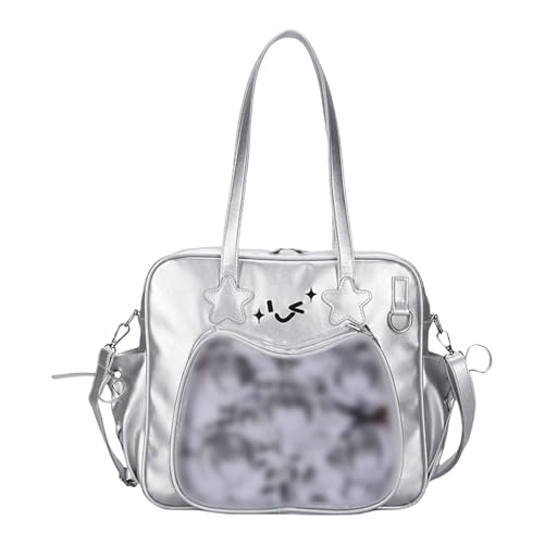 ERRORY Schulmädchen-Uniform, PU-Leder, Umhängetasche, japanische transparente Umhängetasche, Anime-Anstecknadel, großes Fassungsvermögen, Itabag, transparente Umhängetasche, silber, One Size ERRORY Schulmädchen-Uniform, PU-Leder, Umhängetasche, japanische transparente Umhängetasche, Anime-Anstecknadel, großes Fassungsvermögen, Itabag, transparente Umhängetasche, silber, One Size von ERRORY