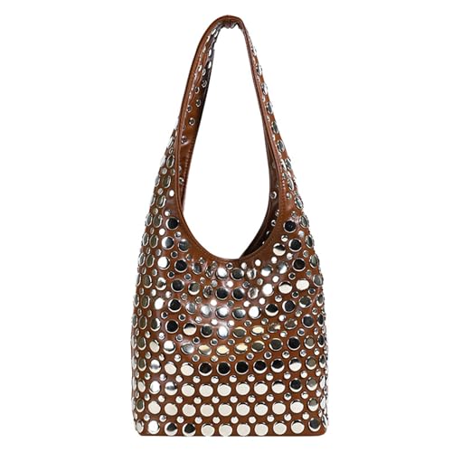 ERRORY Stilvolle Beuteltasche, verziert, einzigartige Nieten, Schultertasche, PU-Leder, Achsel-Geldbörse, modische Handtasche für Trendsetter, einzigartige Designs, Handtasche, braun, One Size ERRORY Stilvolle Beuteltasche, verziert, einzigartige Nieten, Schultertasche, PU-Leder, Achsel-Geldbörse, modische Handtasche für Trendsetter, einzigartige Designs, Handtasche, braun, One Size von ERRORY