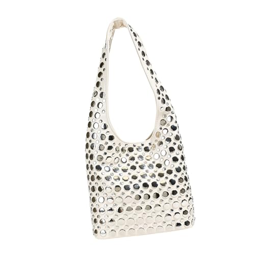 ERRORY Stilvolle Beuteltasche, verziert, einzigartige Nieten, Schultertasche, PU-Leder, Achsel-Geldbörse, modische Handtasche für Trendsetter, einzigartige Designs, Handtasche, weiß, One Size ERRORY Stilvolle Beuteltasche, verziert, einzigartige Nieten, Schultertasche, PU-Leder, Achsel-Geldbörse, modische Handtasche für Trendsetter, einzigartige Designs, Handtasche, weiß, One Size von ERRORY